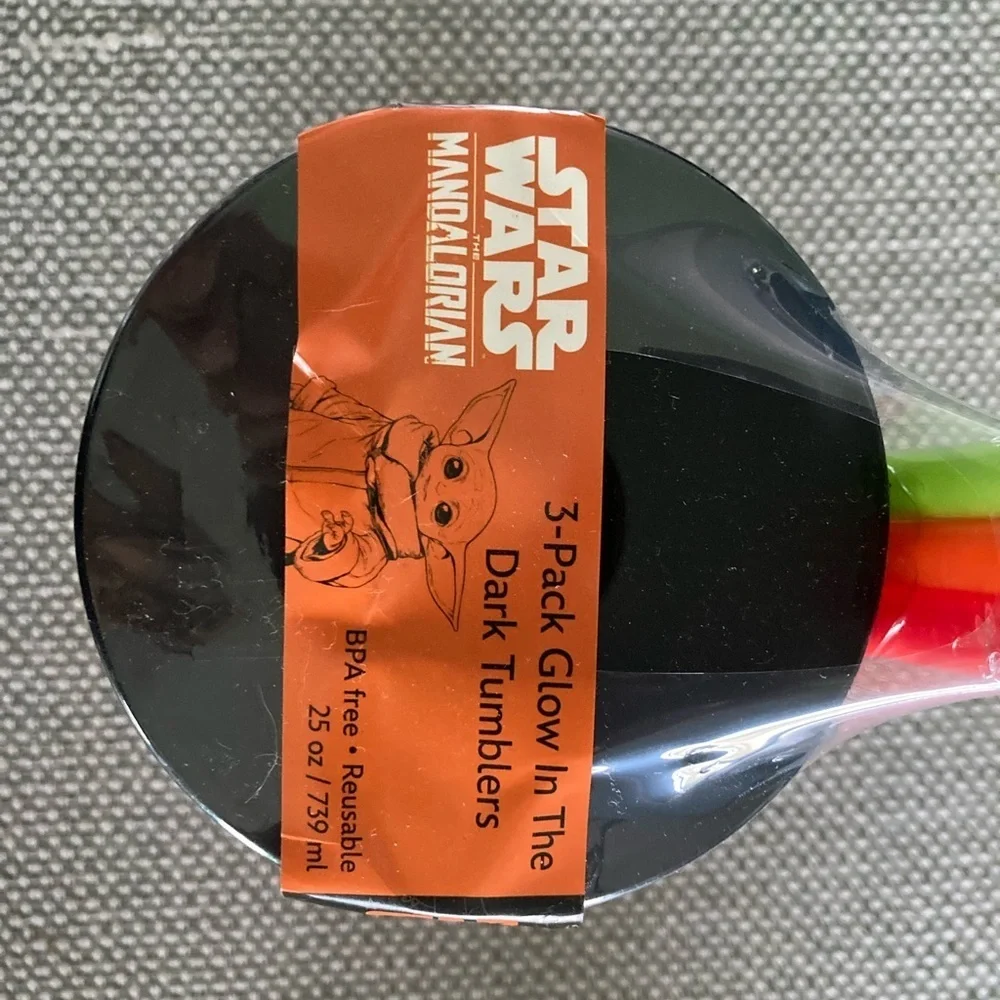 Disney Halloween Grogu 3 pack glow in the dark tumblers with straws.